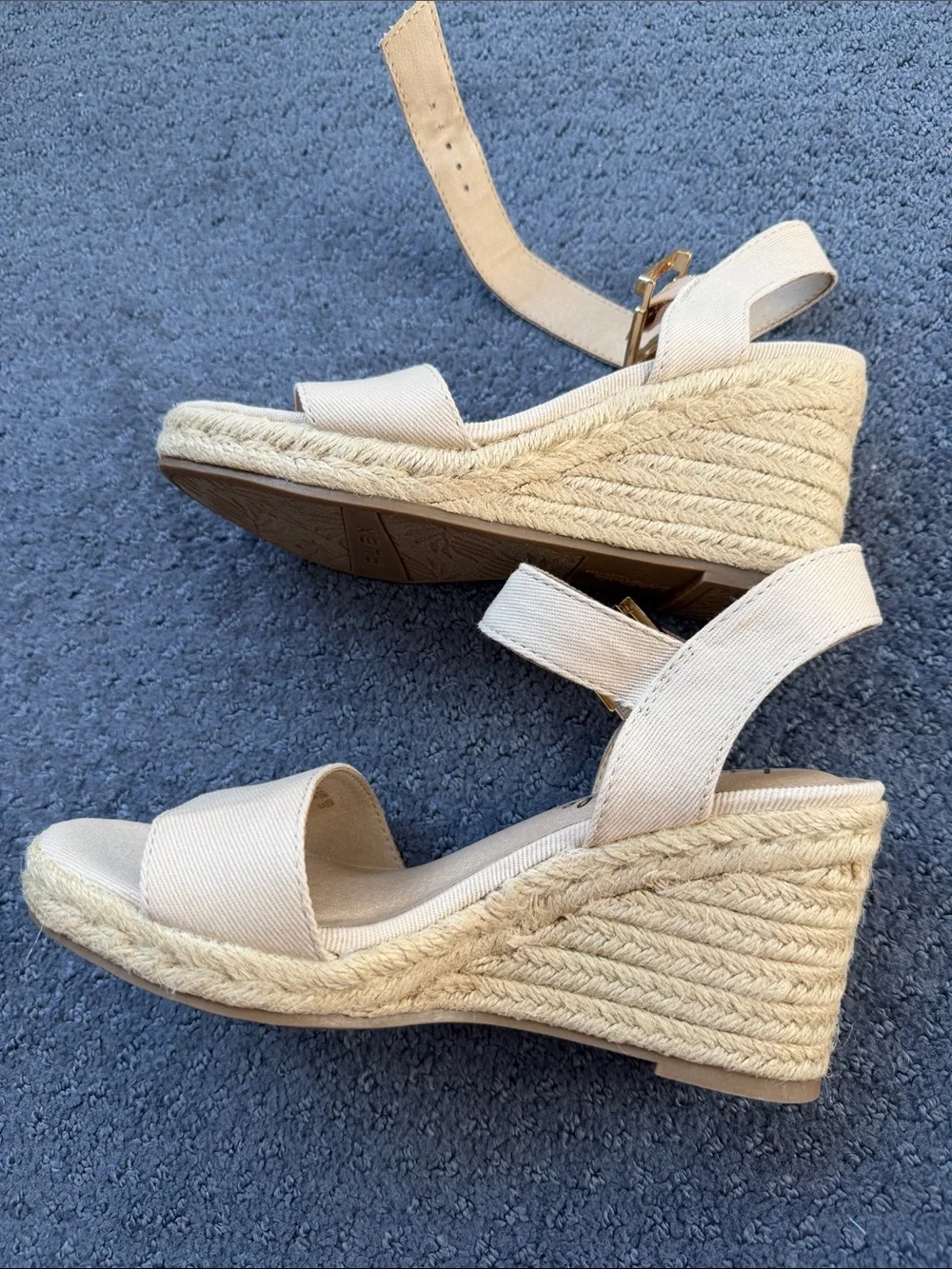 Life Stride Beige Canvas Espadrille Wedge Sandals